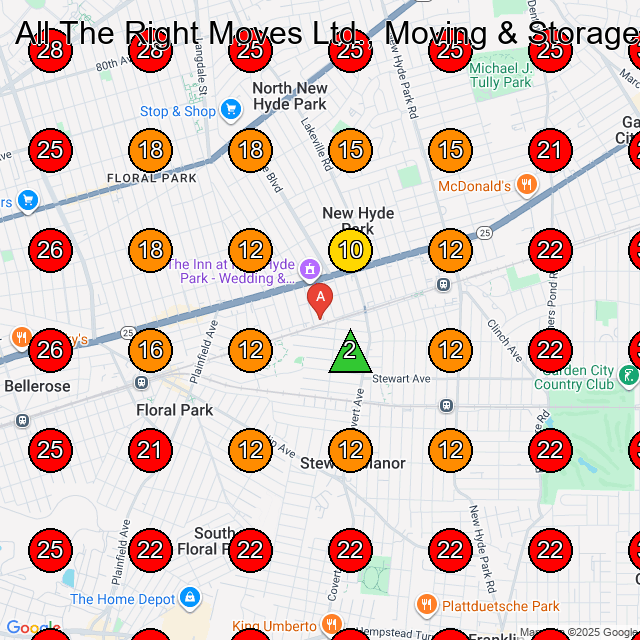 All The Right Moves Ltd., Moving & Storage GeoGrid visibility map for Moving And Storage Service in New Hyde Park